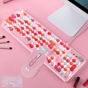 Discover the Macaron Wired Mechanical Keyboard and Green Axis Mouse Set